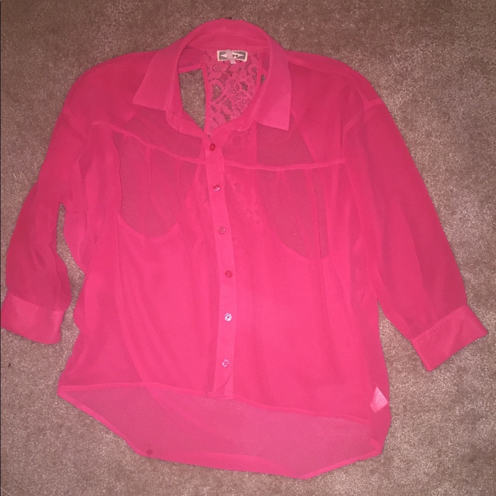 Size small Women’s mesh and lace coral/pink blouse